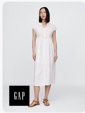 NWOT GAP White Button-Front maternity Midi Shirt Dress